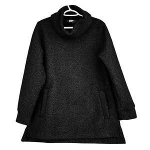 LANDS’ END Black Sherpa Cowl Turtle Neck Pullover Hands Pockets Sweater Medium